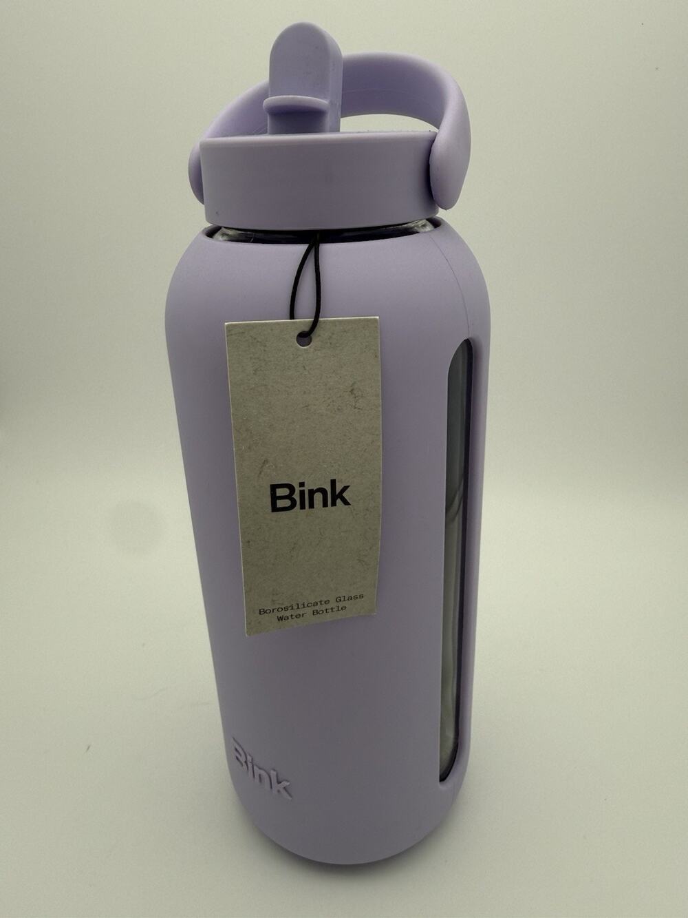 Bink 36 oz Big Water Bottle Flip Cap Lid w/straw Fog Purple Borosilicate Glass